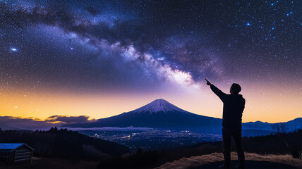 Fototapeta premium 崩れた屋根越しに星の軌跡が見える廃墟の教会
