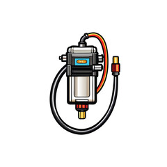 Close-up detailed image of a small, electric fuel pump, showcasing its compact design and electrical components.  Highlighting its intricate details and functionality.