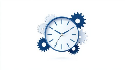 Minimalist Clock Icon with Gears Representing Time Management