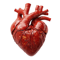 Realistic anatomical human heart showing arteries and veins. Isolated on white and transparent background