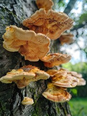 Fresh fungus sprouting on a tree bark.