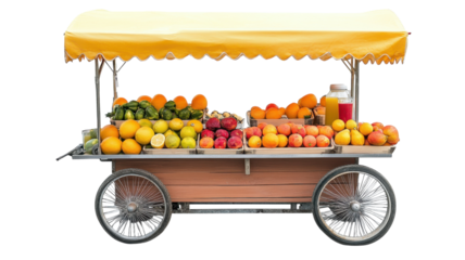 Vibrant Mobile Fruit Juice Cart Perfect for Summer Events and Outdoor Gatherings Offering a Variety of Fresh Citrus Juices for Thirsty Customers.