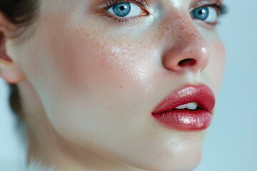 Naklejka premium High definition portrait of a woman with striking makeup and flawless skin.