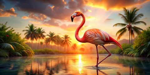 Fototapeta premium Flamingo Backgrounds: Pink Paradise, Tropical Birds, Avian Beauty, Nature Photography, Wildlife Images