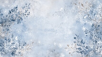 Winter Floral Abstract Background with Snowflakes and Blue Tones