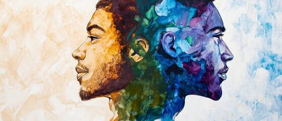 Vibrant Dual Portraits: Abstract Art Depicting Two Faces in Dynamic Colors, Celebrating Diversity and Identity in Contemporary Artwork