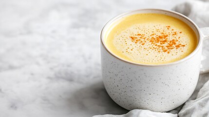Soothing Turmeric Latte with Immune Boosting Properties against Clean Background with Copy Space