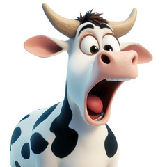 cartoon character surprised cow isolated on transparent white background, png