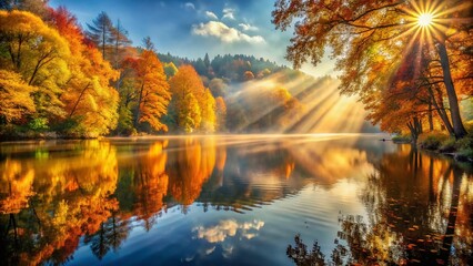 Golden Autumn Lake Photography: Long Exposure, Fall Scenery, Nature, Landscape