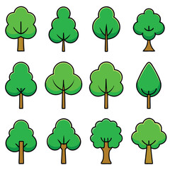 Fototapeta premium A set of natural tree icon vector illustration 