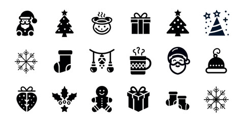 Festive icons of Christmas and holiday-themed elements.