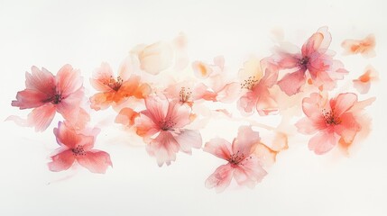 Delicate Watercolor Pink Blossom Arrangement on White Background
