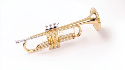 Obraz premium A shiny, golden trumpet rests elegantly, showcasing its polished surface and intricate valves, embodying the essence of musical craftsmanship.