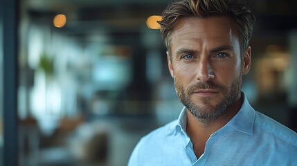 Obraz premium Focused and Determined Businessman Holding Tablet in Modern Office Setting