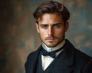 Handsome Vintage Dressed Man in Classic Portrait with Soft Vignette Effect