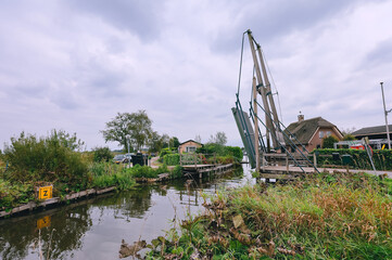 Dutch Rural Scenery, Road and Bridge Over the Canal