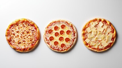 Delicious Assortment of Classic Italian Pizzas on Clean White Background