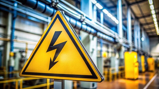 High Depth of Field Industrial Electrical Safety Warning Sign - Workplace Hazard Photography