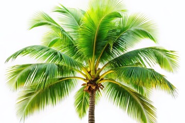 Fototapeta premium Isolated Coconut Palm Tree, White Background, Tropical Food Photography, Summer Drink, Exotic Fruit, Vacation, Paradise, High-Resolution Image