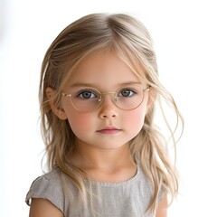 Fototapeta premium A Child Wearing Glasses on a White Background | Vision Health, Pediatric Eye Care, Child Health
