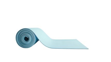 A Neatly Rolled Light Blue Yoga Mat Ideal for Yoga Classes and Personal Workouts to Enhance Your Exercise Routine.