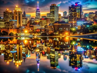 Obraz premium Johannesburg Night Cityscape Macro Photography: Stunning Urban Details, Glowing Lights, Nightlife, South Africa