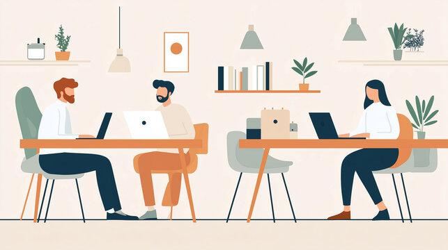 Modern Co-Working Space Illustration, Flat Design Illustration