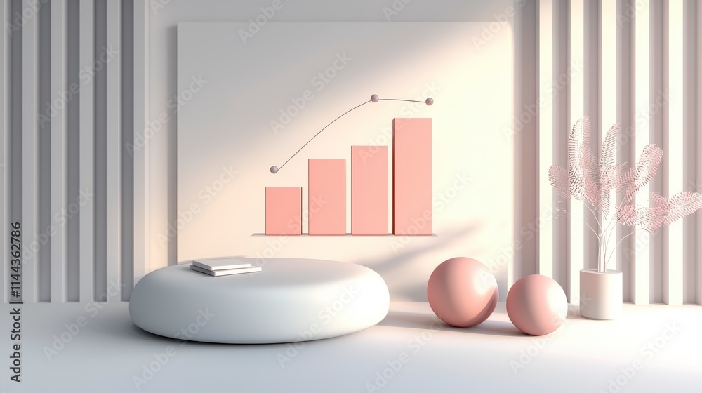 Fototapete Modern minimalist digital artwork financial growth visualization with simplified bar graphs in an office setting