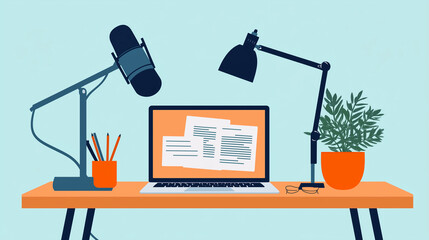 Professional Preparing for Online Webinar Presentation, Flat Design Illustration