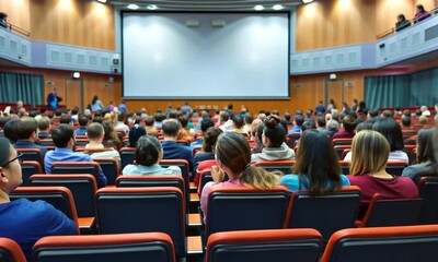 University college audience or lecture room with students as back to school education study and learning during conference presentation and training seminar meeting - Powered by Adobe