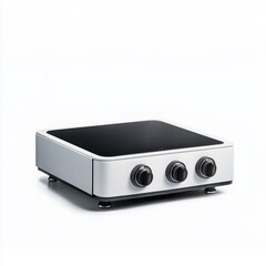 Obraz premium Modern induction cooktop with control knobs, white isolated background.