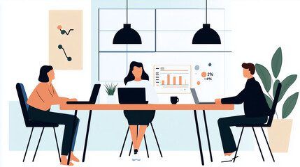 Modern Office Team Collaboration Illustration, Flat Design Illustration