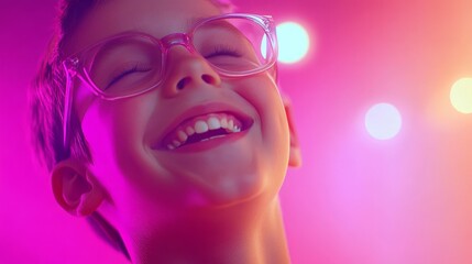 A Cute Little Boy Wearing Glasses Smiles at the Camera | Children's Vision Health, Eye Clinic, Pediatric Eye Care, Smiling Child Advertising