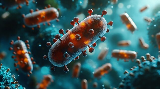 Microscopic virus molecules neutralized by medication laboratory environment scientific event