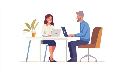 Two coworkers are actively discussing work issues in the office
