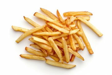 Top view of French fries isolated on white background.
