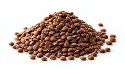 Obraz premium Lentils: A heap of dried brown lentils with a smooth surface and small, round shape, isolated on a white background. 