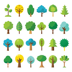 Fototapeta premium A set of natural tree icon vector illustration 