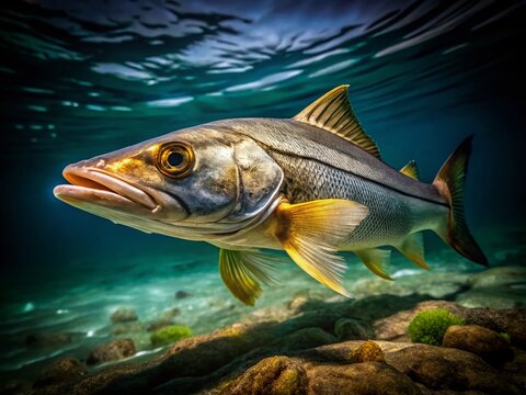Long Exposure Snook Fish Photography: Night Fishing, Coastal Waters, Florida Snook, Saltwater Fish