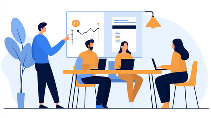 Team Discussing New Product Launch Timeline, Flat Design Illustration