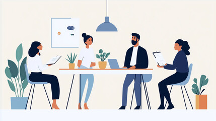 Team Discussing Sustainability Initiatives, Flat Design Illustration