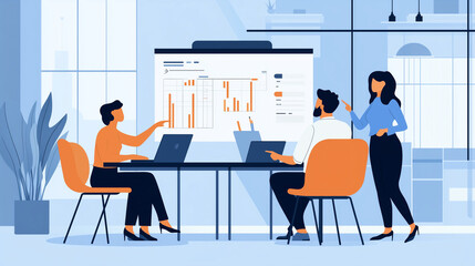 Project Timeline Planning in Boardroom, Flat Design Illustration