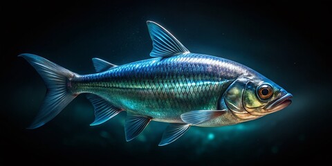 Fototapeta premium Low Light Alewife Fish Photography: Stunning Underwater Images of Silverfish in Dark Waters