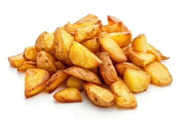 heap of fried potatoes isolated on white background  top view