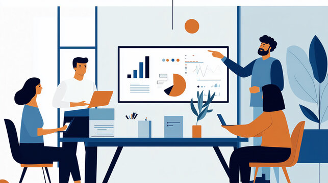 Team Strategizing for Business Growth, Flat Design Illustration