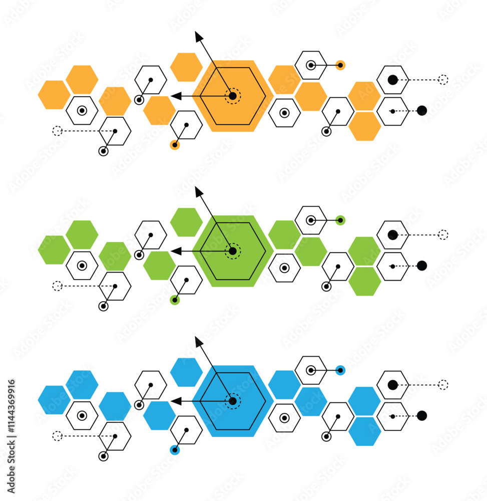 Poster Abstract Hexagon Shapes Line Art Background Different Colors Set. Graphic design resources and elements vector art