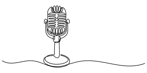 Continuous one line drawing of podcast microphone. Suitable for banner music, webinar, online training. Vector illustration, microphone line art style illustration vector eps 10, World radio day. 