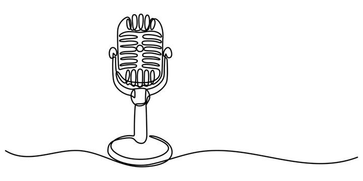 Continuous one line drawing of podcast microphone. Suitable for banner music, webinar, online training. Vector illustration, microphone line art style illustration vector eps 10, World radio day. 