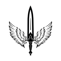 Obraz premium Winged sword logo, symbolizing strength and courage, with intricate details.