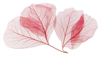Two translucent red leaves isolated on white.